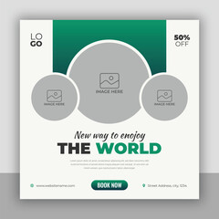 Obraz premium Travel holiday vacation social media post banner or square flyer design template