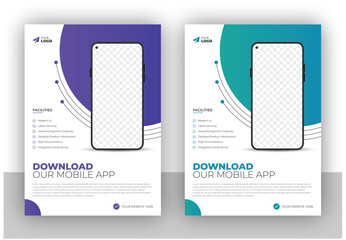 Flyer design or brochure cover template for mobile application