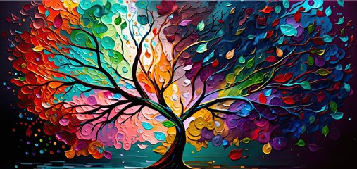 Colorful acrylic tree oil painting abstract. Generative ai.