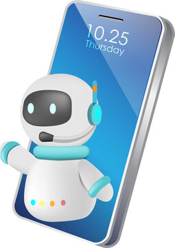 AI chat bot on smartphone chatting with human, artificial intelligence answer robot generate smart conversation and creative idea. 3D PNG.
