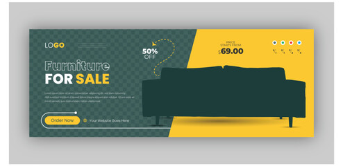 Furniture sale facebook cover page design or web banner template for product promotion - obrazy, fototapety, plakaty