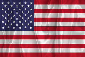Naklejka premium The flag of the United States of America on a silk background is a great national symbol. Texture of fabrics The official state symbol of the country