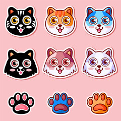 cat hand drawn sticker set 