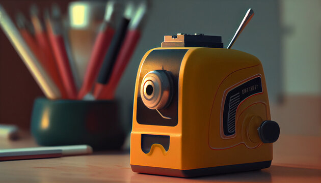 digital artwork of a close-up pencil sharpener on the table 