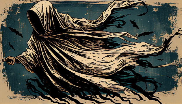 a digital artwork of dementor flying with y2k vintage 70s-era