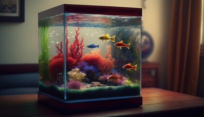 cute small mini aquarium in house decor, Generative Ai