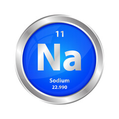 Icon structure Sodium, Natrium (Mg) chemical element round shape circle blue. Chemical element of the periodic table. Sign with atomic number. Study in science for education. 3D vector illustration.	