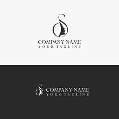 Letter S cursive with women face vector icon. Spa vector logo design with isolated background.