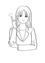 指さしチェックをする女性線画イラスト