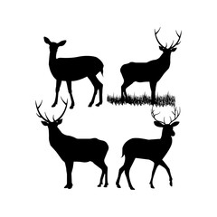 Set of silhouettes wild animal deer illustration