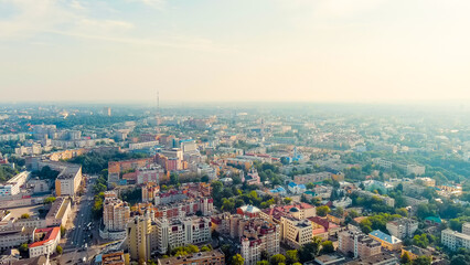 Fototapeta na wymiar Kaluga, Russia. Panorama of the city from the air, Aerial View