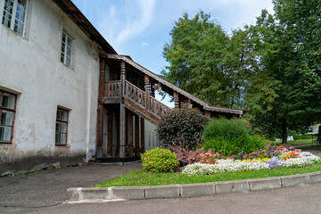 Yaroslavl, Russia - August 15, 2020: Wooden porch. Spaso-Preobrazhensky Monastery