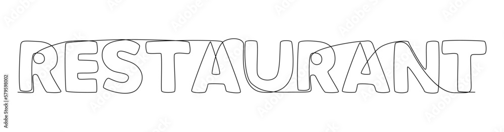 Poster one continuous line of restaurant word. thin line illustration vector concept. contour drawing creat