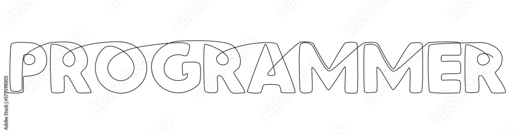 Poster one continuous line of programmer word. thin line illustration vector concept. contour drawing creat