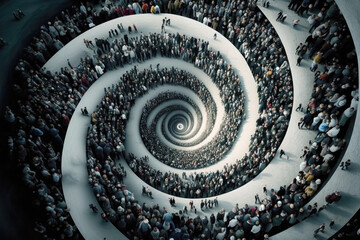 A crowd of millions people of being absorbed in spiral - Generative AI - obrazy, fototapety, plakaty