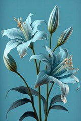 Blue Lilies on Blue Background