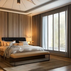 A guest bedroom with a comfortable bed and a warm aesthetic 3_SwinIRGenerative AI