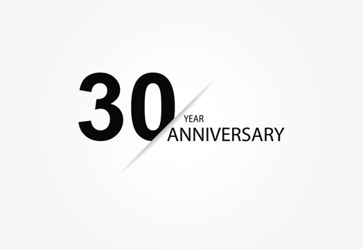 30 years anniversary logo template isolated on white, black and white background. 30th anniversary logo.