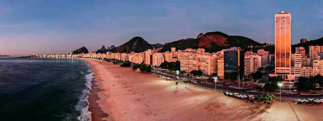 Aerial panoramic view of famous Copacabana Beach in Rio de Janeiro, Brazil