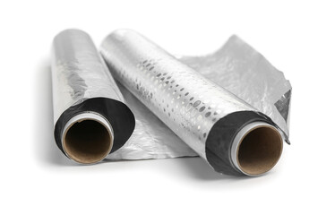 Rolls of aluminium foil isolated on white background