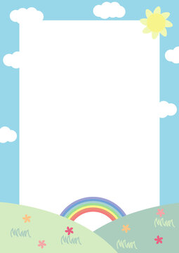 frame with flowers and rainbow