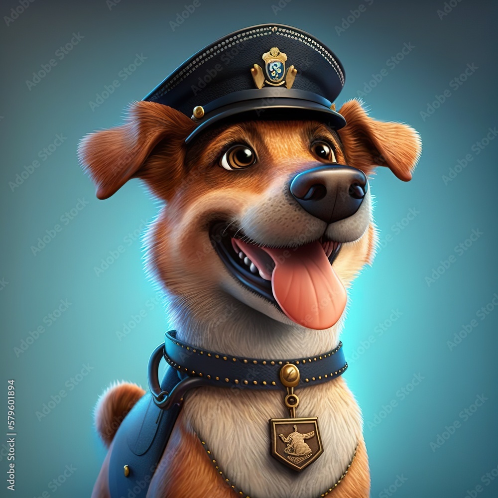 Wall mural cartoon_dog_in_police_uniform_happy