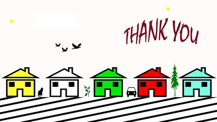 illustration of a house with Creative Thank you text in red color