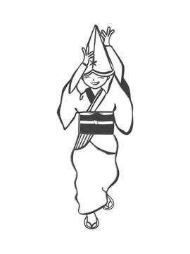 版画風の正面から見た阿波踊りの女性