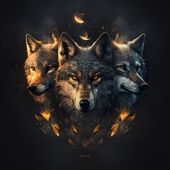 wolf pack in the night (generative ai) - obrazy, fototapety, plakaty