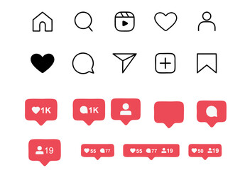 Instagram icons isolated on transparent background. like comment share save admin user igtv search home request icons set png vector illustration. - obrazy, fototapety, plakaty