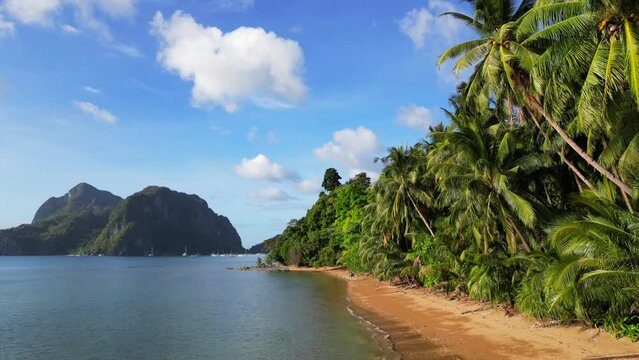 An serene beach in Palawan, Philippines, aerial drone video