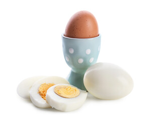 Delicious boiled eggs isolated on white background
