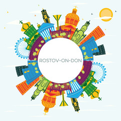 Rostov-on-Don Russia City Skyline with Color Buildings, Blue Sky and Copy Space. Vector Illustration. Rostov-on-Don Cityscape with Landmarks.