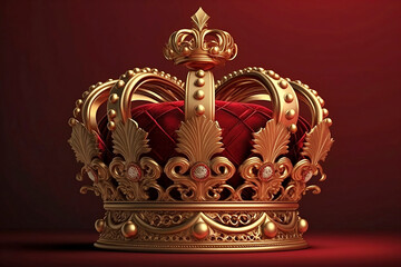 beautiful golden crown on red background - obrazy, fototapety, plakaty