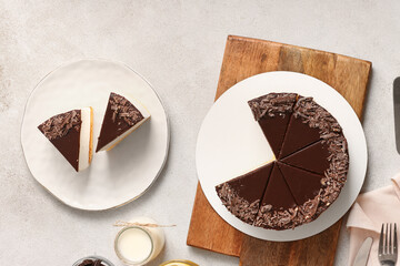 Delicious birds milk cake on light background