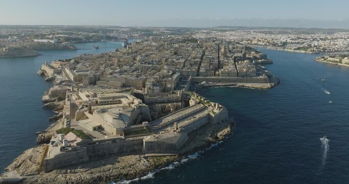Valetta Malta Aerial Footage of in 4K High Definition. Beautiful Malta Drone Aerial Landscape Scene