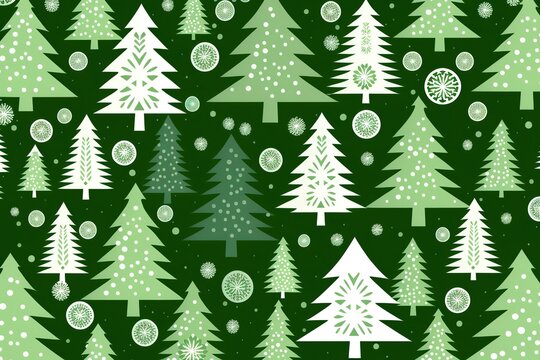Image of green christmas tree pattern with snowflakes