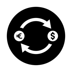 Money exchange icon. Black vector graphics.