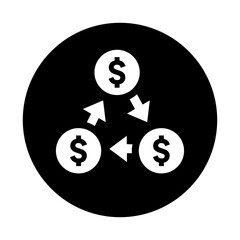 Money recycle icon. Black vector graphics.