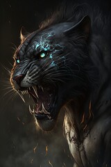 illustration, saber-toothed black panther, ai generative
