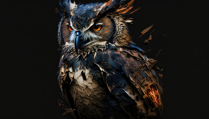 Owl abstract wallpaper. Contrast background Strix in vivid colors generative ai