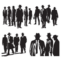 Mafia silhouette vector, Detective silhouette vector isolated on white background