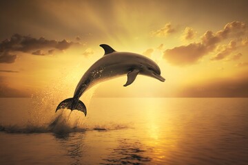 illustration, a dolphin jumping out of the water, generative ai