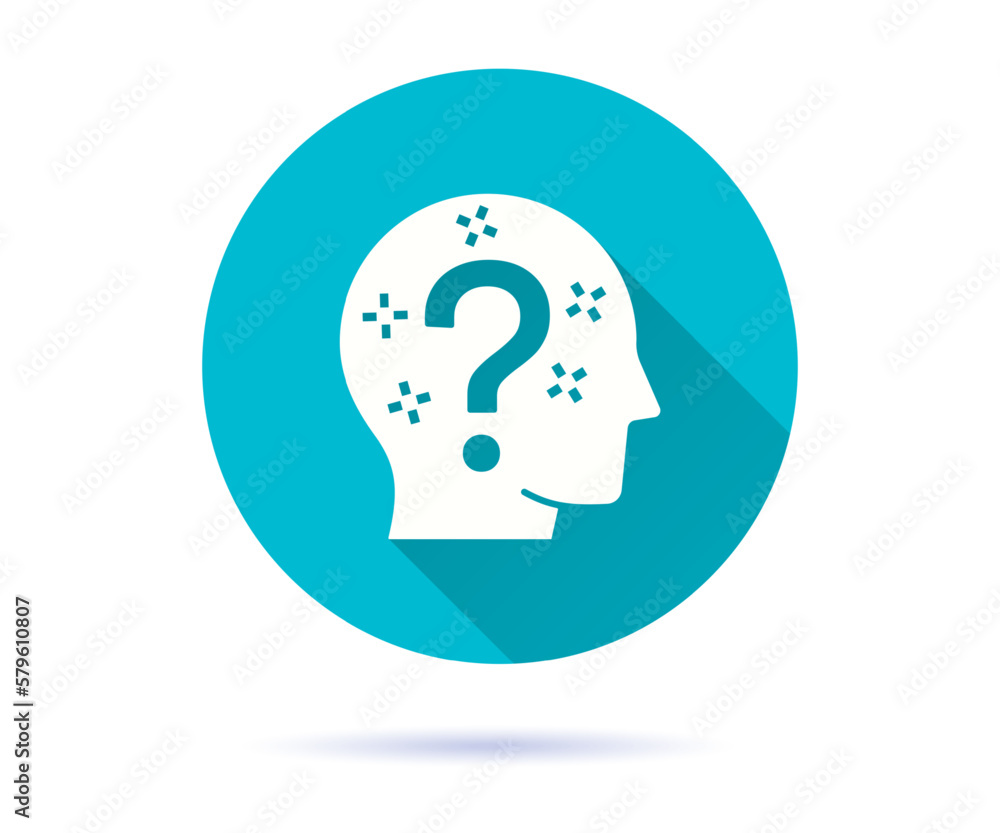 Poster memory impairment icon with long shadow for graphic and web design.