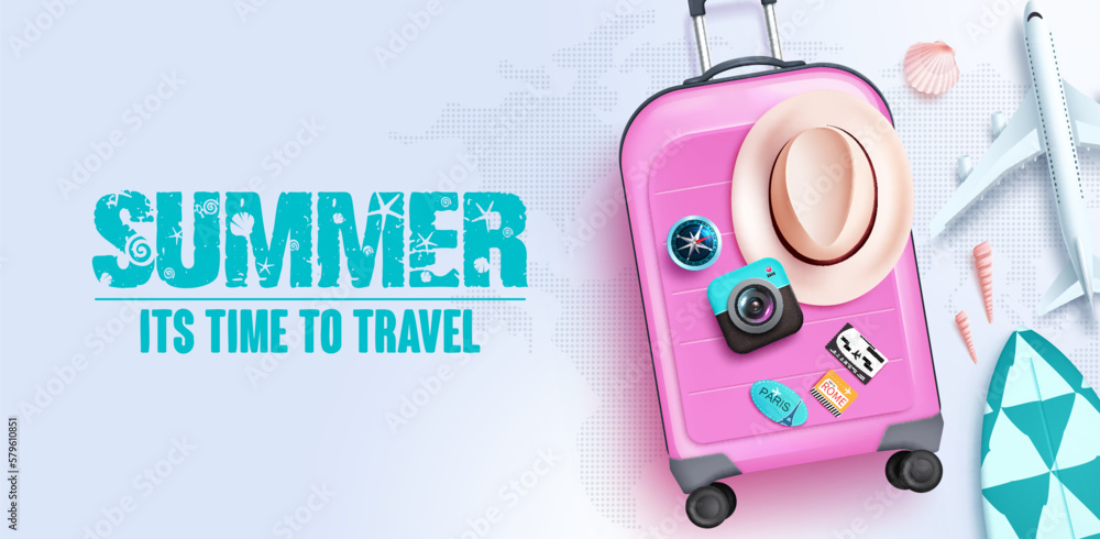 Aufkleber summer time vector background. summer time to travel text in empty space with travel elements. vecto
