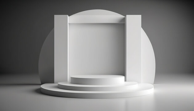 Realistic 3D white theme podium for product display. Created with Generative AI Technology