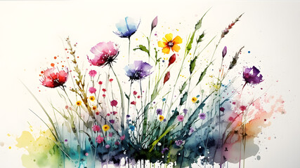 watercolor spring flower meadow