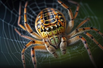 Fototapeta premium illustration,a female cross spider on her web,generative ai