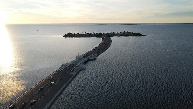 Drone shot of the Fred Howard Park during sunset.