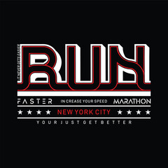 Vector illustration on a theme of marathon and running in New York City, Brooklyn. Sport typography, t-shirt graphics vector illustration
